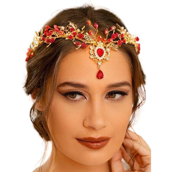 Accessories - Red Fairy Headband Rhinestone Elf Headpiece for Women Renaissance Costume